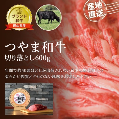 【岡山県産黒毛和牛】つやま和牛切り落とし600g【配送不可地域：離島】