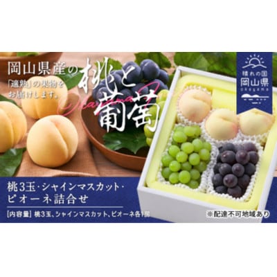 【2026年発送】白桃3玉・シャインマスカット1房・ピオーネ1房詰合せ　合計約1.8kg【配送不可地域：離島】