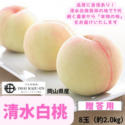 【2026年発送】岡山県産清水白桃　8玉・約2.0kg【配送不可地域：離島】