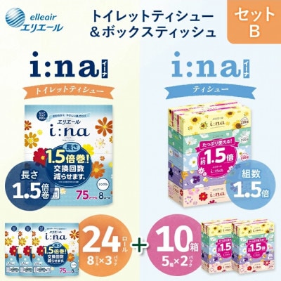 セットB トイレットペーパー シングル 8ロール × 3パック + ティッシュ 5箱 × 2パック【配送不可地域：離島・北海道・沖縄県】