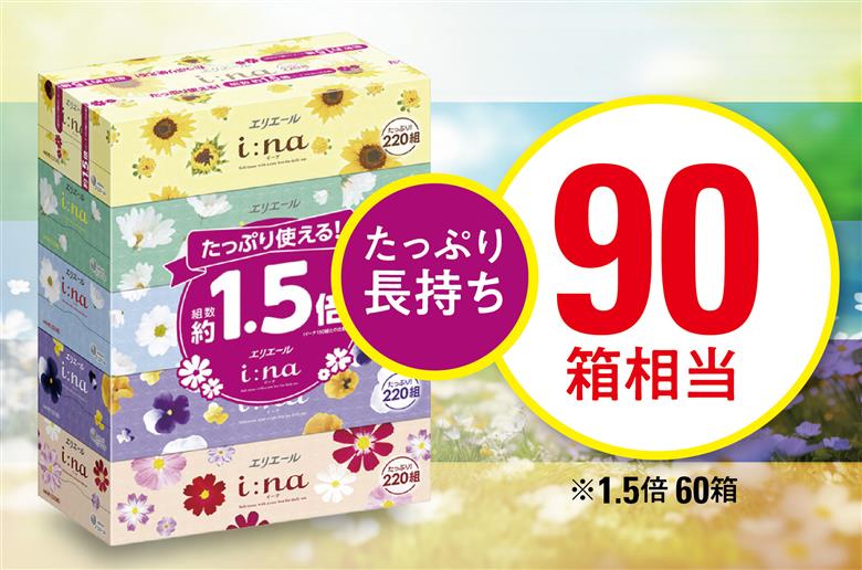 【津山工場限定】エリエール i:na(イーナ)ティシュー 220組5箱×12パック(60箱)【配送不可地域：離島・北海道・沖縄県】