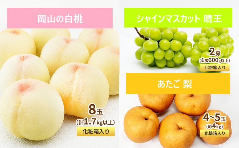 フルーツ 定期便 2026年 先行予約 フルーツ王国 岡山 ベストセレクト 3回コース 桃 もも 葡萄 ぶどう 梨 なし 岡山県産 国産 果物 セット ギフト 旬のフルーツ 高級ぶどう 晴王 あたご梨 大きい梨