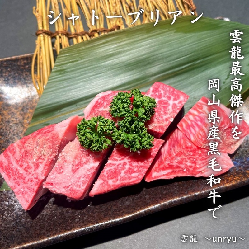 黒毛和牛 岡山県産 シャトーブリアン 6枚(合計約850g) 雲龍 肉 お肉 牛肉 和牛 焼肉