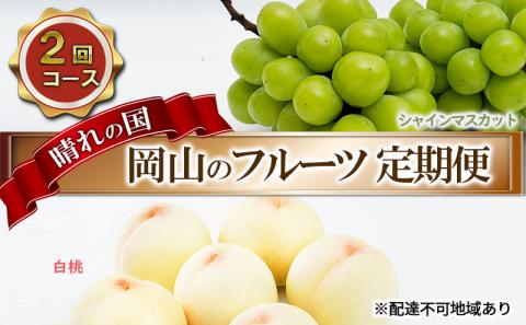 フルーツ 2026年 先行予約 晴れの国 岡山 の フルーツ 定期便 2回コース 桃 ぶどう 岡山県産 国産 フルーツ 果物 ギフト デザート 白桃 シャインマスカット 高級ぶどう
