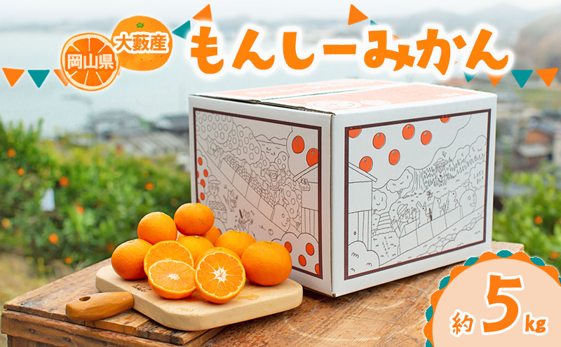 【訳あり】もんしーみかん（岡山県大藪産）約5kg 果物類 柑橘類 フルーツ お孫さん お子様 イラスト 減農薬栽培 安心 甘酸っぱさ