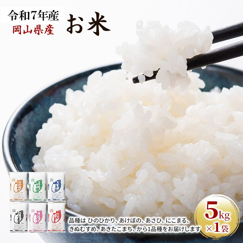 令和7年産 お米 5kg×1袋 あきたこまち ひのひかり あさひ にこまる あけぼの きぬむすめ 特A 精米 白米 ライス 単一原料米 検査米 岡山県