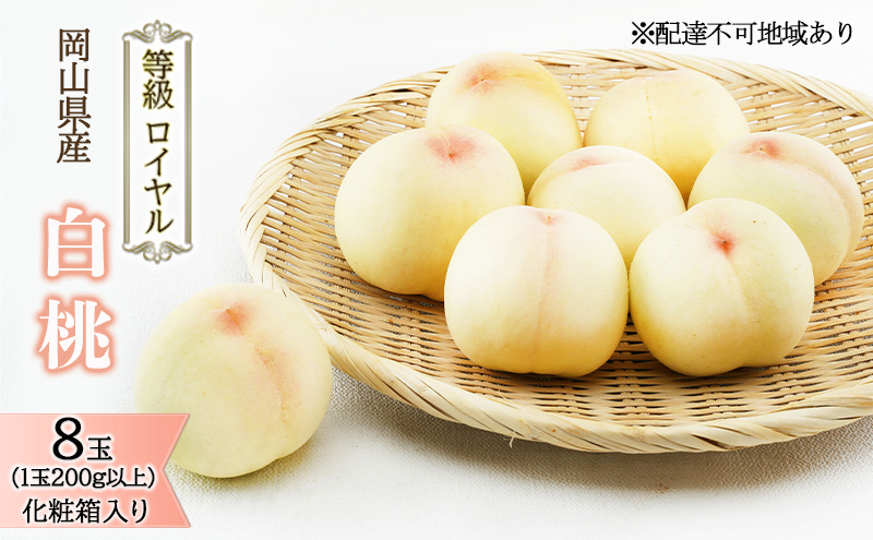 桃 2026年 先行予約 白桃 8玉（1玉200g以上）等級： ロイヤル 化粧箱入り もも モモ 岡山県産 国産 フルーツ 果物 ギフト  最高等級品 糖度12.0度以上 芳潤な香り贈答用 果汁滴る