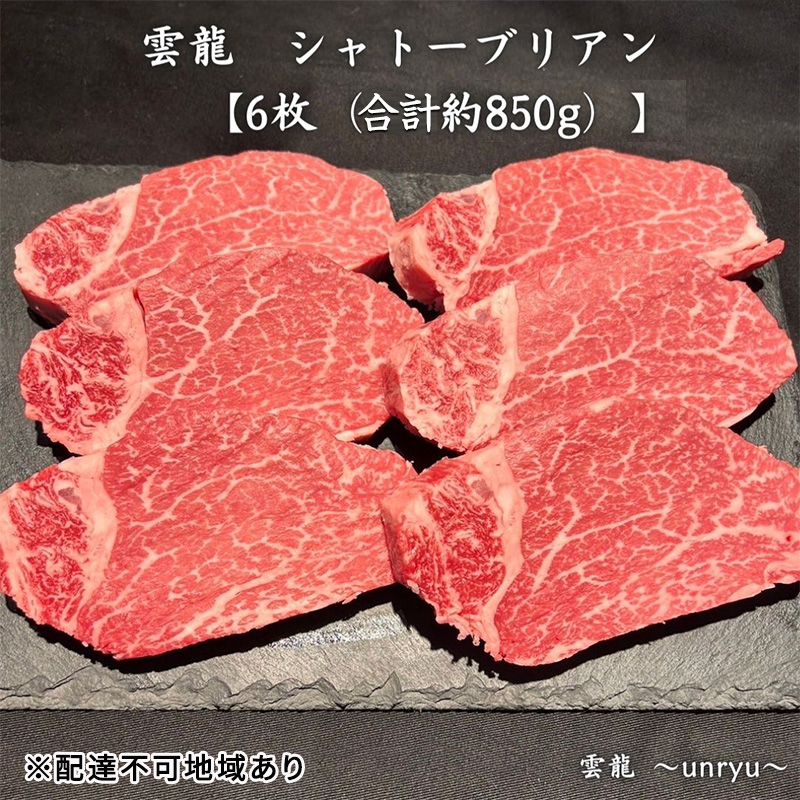 黒毛和牛 岡山県産 シャトーブリアン 6枚(合計約850g) 雲龍 肉 お肉 牛肉 和牛 焼肉