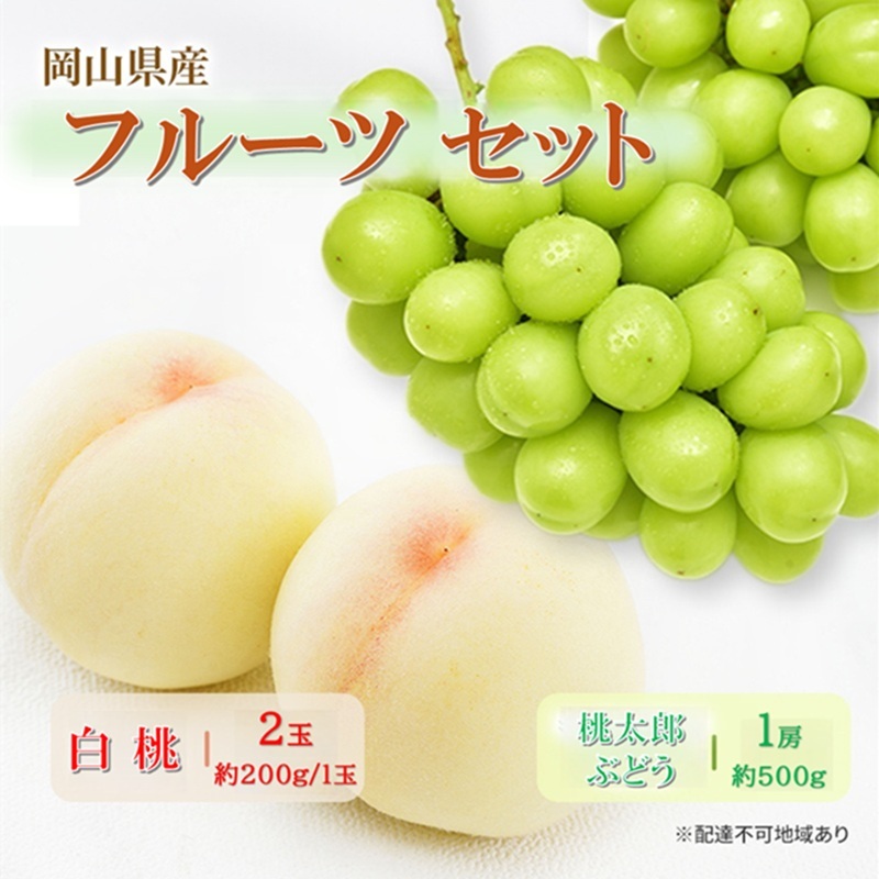 岡山県産 フルーツセット 桃太郎ぶどう 1房(約500g) 白桃 2玉(1玉約200g)  果物 フルーツ 詰め合わせ ぶどう ブドウ 葡萄 桃 国産