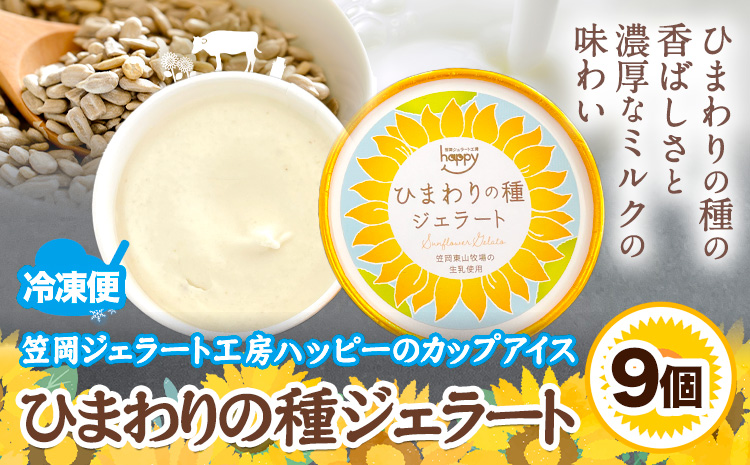 ひまわりの種ジェラート 9個セット 笠岡ジェラート工房ハッピーのカップアイス 《45日以内に出荷予定(土日祝除く)》ジェラート アイス アイスクリーム ミルク ヒマワリの種 デザート---H-11---