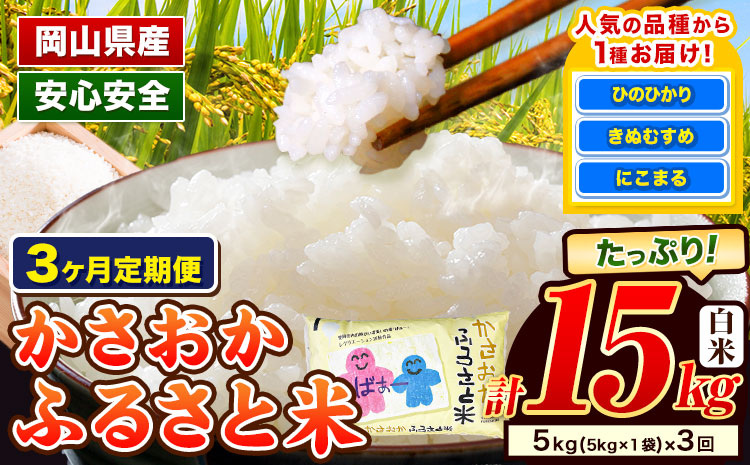 【令和8年1月～令和8年3月発送】米 お米 令和7年産 備中笠岡ふるさと米【3ヶ月定期便】5kg × 3ヶ月【先行受付】 国産 ヒノヒカリ にこまる きぬむすめ 単一原料米 検査済み 国産 ブランド米 お取り寄せ 送料無料 岡山県産---R7-5k-3M-R0801---