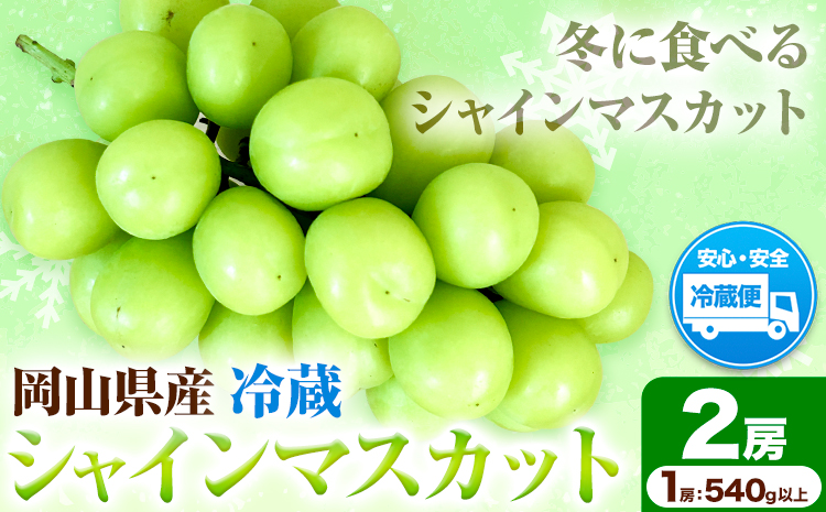【2026年発送先行予約】岡山県産 冷蔵シャインマスカット (1房540g以上2房入り) 《2026年11月下旬-12月中旬頃出荷》【配送不可地域あり】---H-28b---