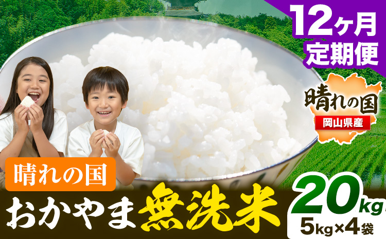 無洗米 米 お米【12ヶ月定期便】 20kg(5kg×4袋)/月×12ヶ月 おかやま 無洗米 米 20kg 個包装 こめ コメ 岡山 岡山県産 《お申込月の翌月より発送》 お米 ライス ヒノヒカリ あきたこまち にこまる きぬむすめ ブレンド米---kasaoka_zsytei_219_20---
