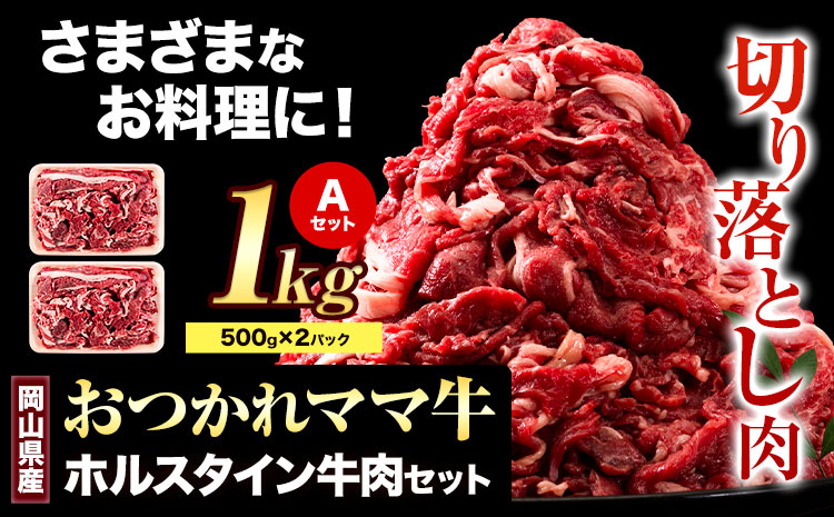 牛肉 肉 おつかれママ牛 ホルスタイン 牛肉セット ホルスタイン牛肉 切り落とし 500g×2 1kg 株式会社こはら《60日以内に出荷予定(土日祝除く)》岡山県産 岡山県 笠岡市 切り落とし肉 セット---K-23b---