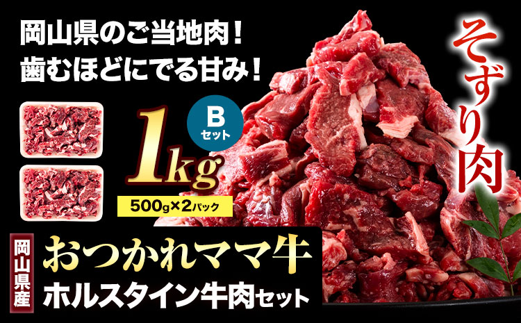 牛肉 肉 おつかれママ牛 ホルスタイン 牛肉セット ホルスタイン牛肉 そずり肉 500g×2 1kg 株式会社こはら《60日以内に出荷予定(土日祝除く)》岡山県産 岡山県 笠岡市そずり肉セット---K-24b---