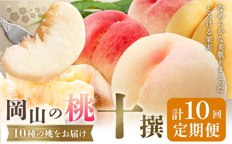 【2026年発送先行予約】桃 3ヶ月 計10回 定期便 岡山 の 桃 十撰 10種 各1kg 計10kg 晴れの国おかやま館(漂流岡山)《2026年7月中旬-9月下旬頃出荷》岡山県 笠岡市 桃 もも 果物 フルーツ デザート 送料無料 【配送不可地域あり】（離島）---H-53---