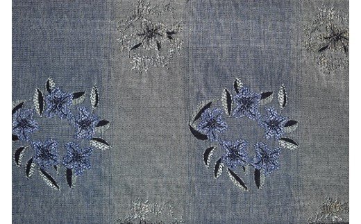 K-05　井原デニム着物　刺繍ボーダー　サイズM