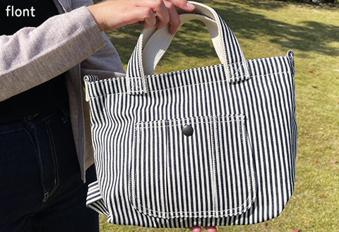 井原デニムランチバッグ（ヒッコリーストライプ）