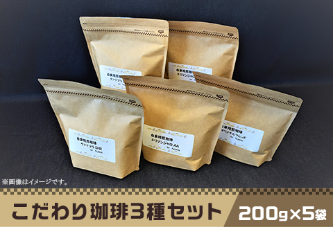こだわり珈琲3種セット（200g×5袋）自家焙煎珈房　藤枝