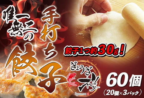唯一無二の手打ち餃子60個（20個×3パック）餃子1つ約30g！【ぎょうざ楼】