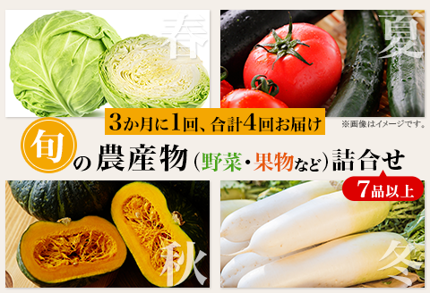 【3か月に1回、合計4回お届け】旬の農産物（野菜・果物など）詰合せ【7品以上】