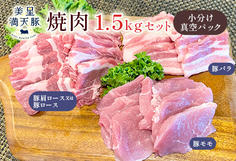 美星満天豚 焼肉 1.5kgセット（豚肩ロース又は豚ロース、豚バラ、豚モモ）小分け真空パック