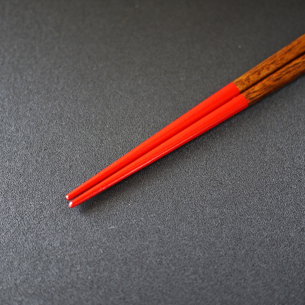 【漆工芸・黄薇彫】漆塗り箸（先赤)・1膳008-005