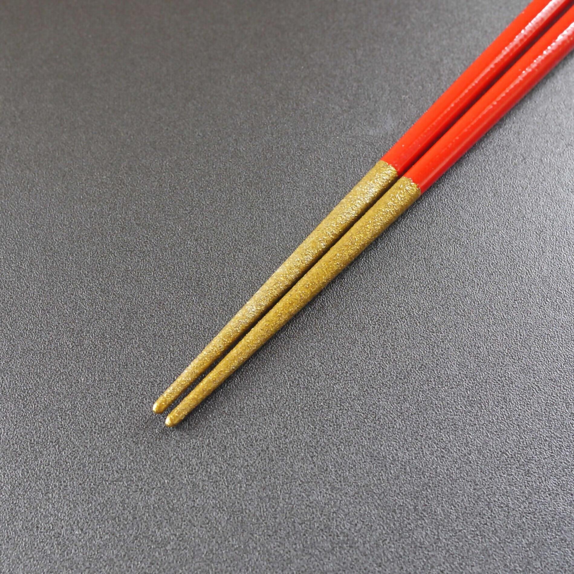 【漆工芸・黄薇彫】漆塗り箸(錫の輝き)／赤・22cm010-062