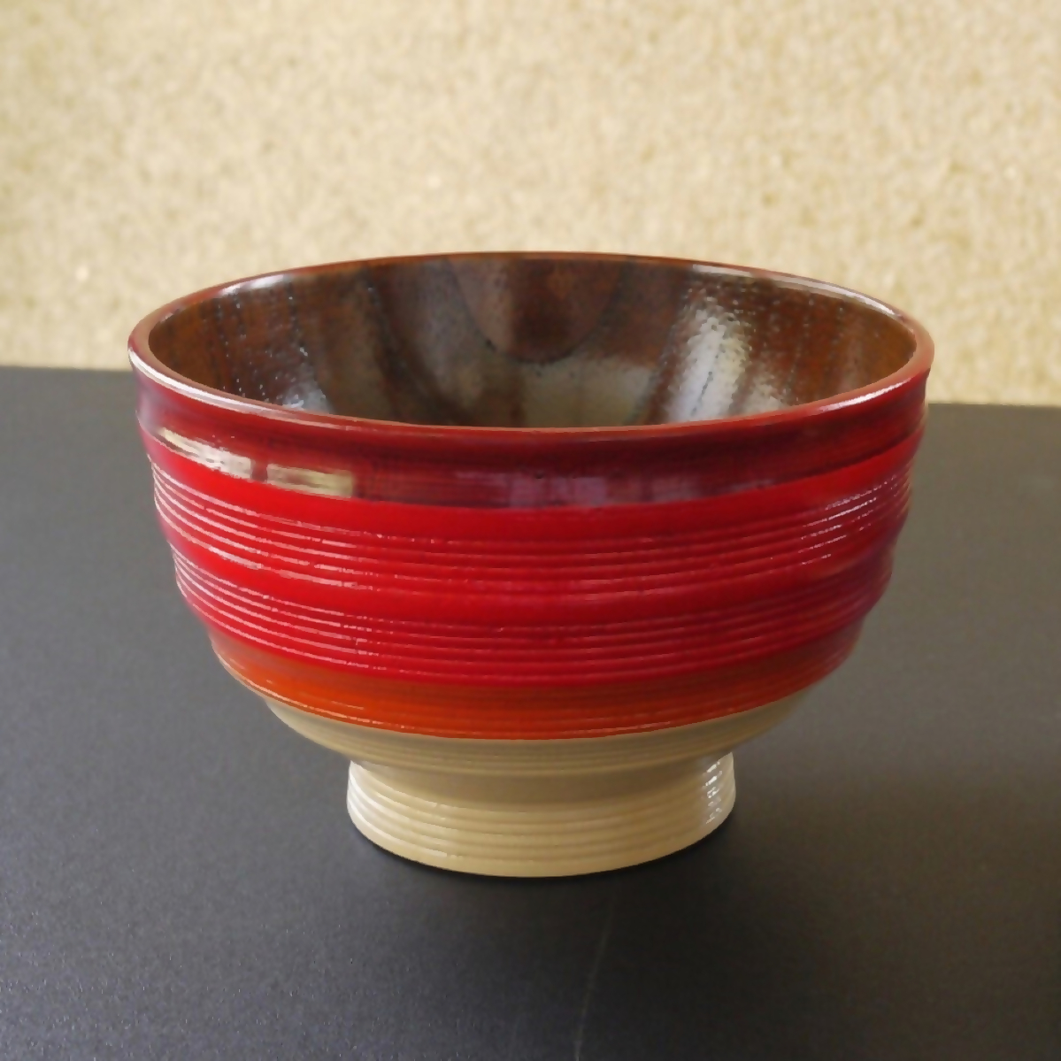 【漆工芸・黄薇彫】千筋椀／赤025-004