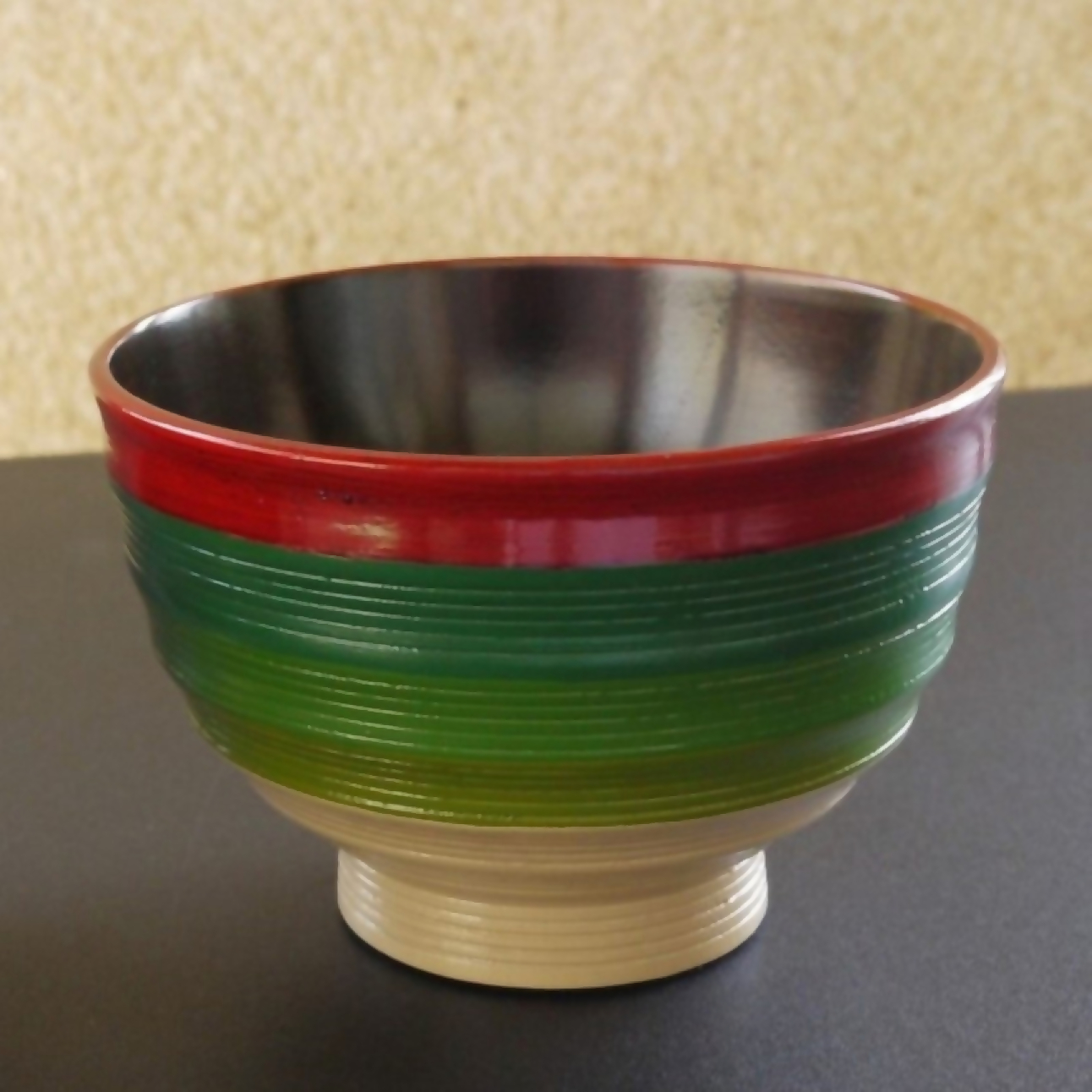 【漆工芸・黄薇彫】千筋椀／緑025-005