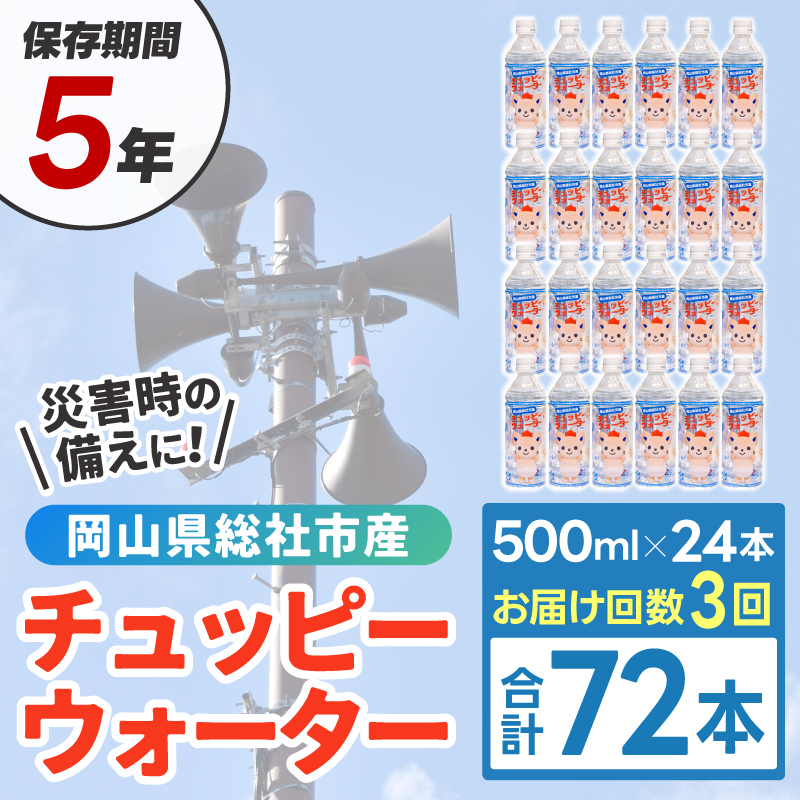【定期便】そうじゃの水「チュッピーウォーター」（500ml×24本）〔3回配送〕039-008