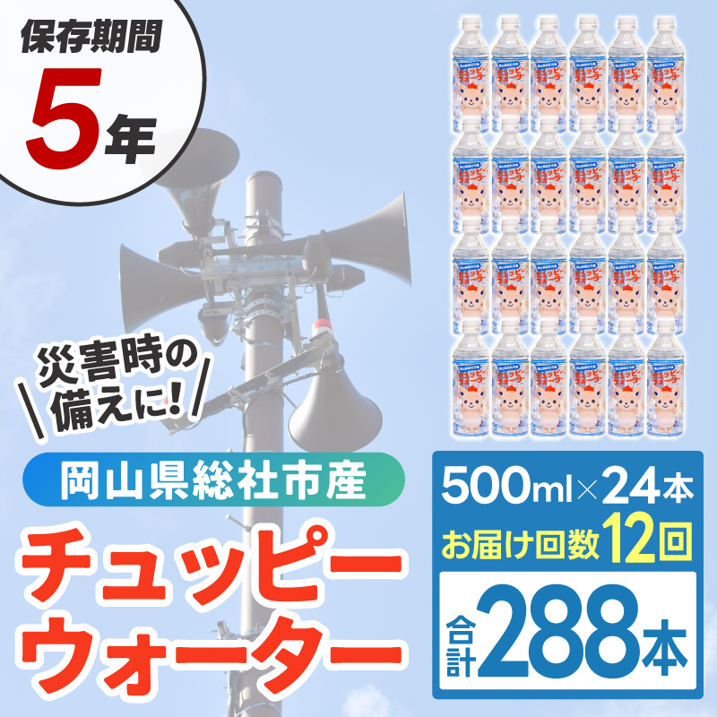【定期便】そうじゃの水「チュッピーウォーター」（500ml×24本）〔12回配送〕156-007