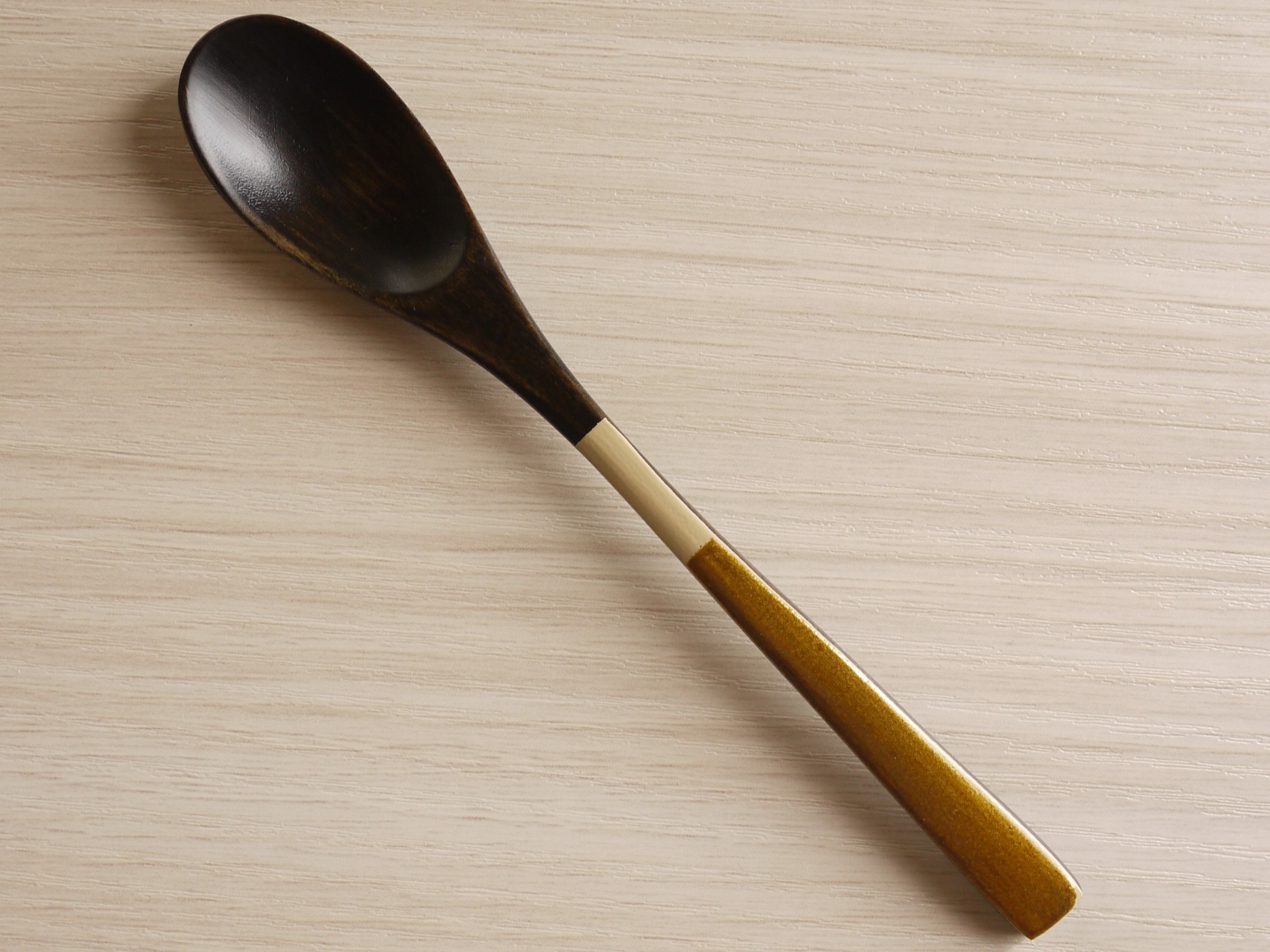 【漆工芸・黄薇彫】漆塗りティースプーン／黒・ブロンズ色006-021