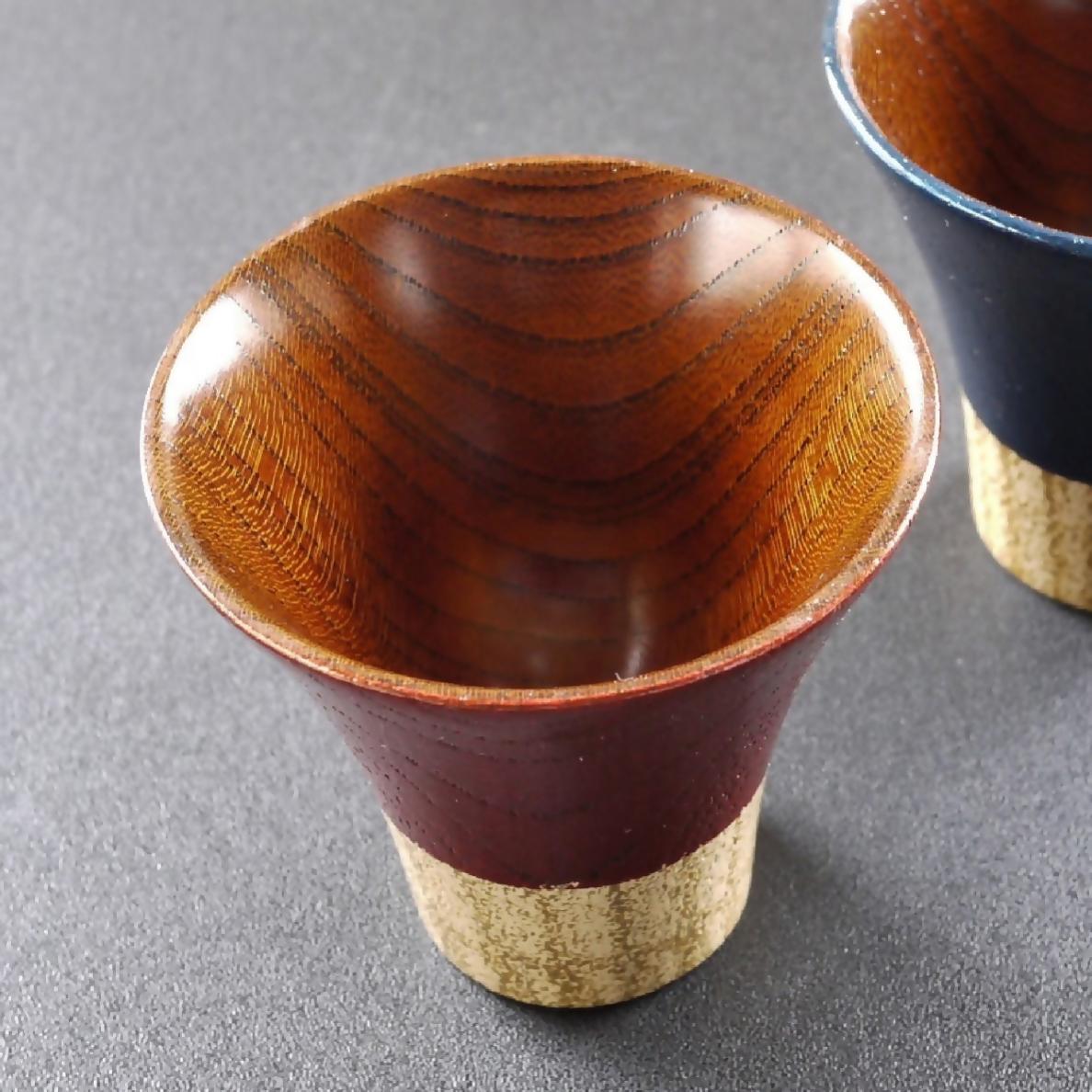 【漆工芸・黄薇彫】色漆・ぐい吞み『逆さ富士』／赤富士021-005