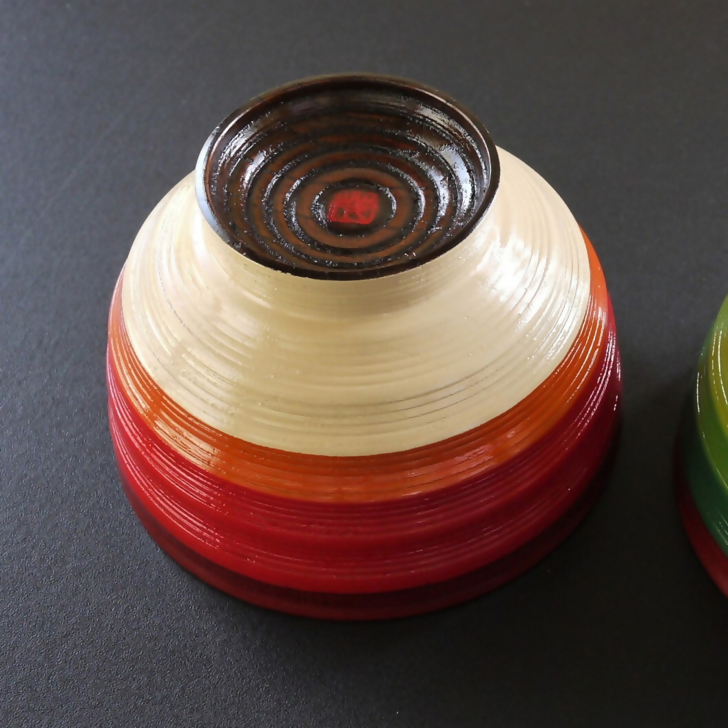 【漆工芸・黄薇彫】千筋椀／赤025-004