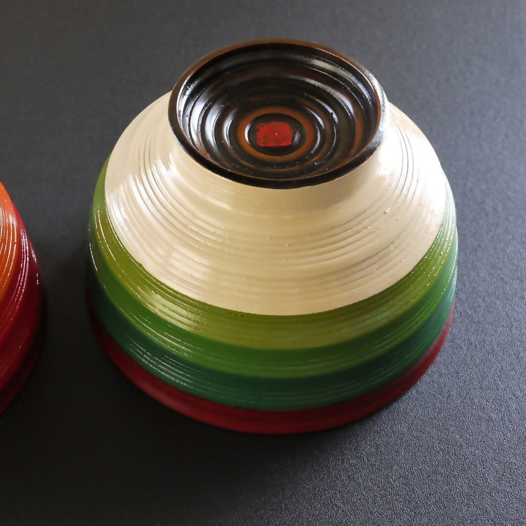 【漆工芸・黄薇彫】千筋椀／緑025-005