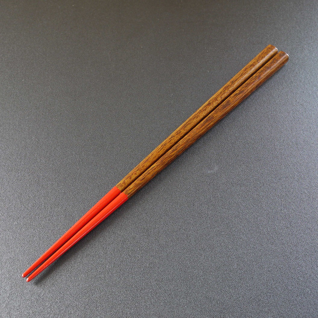 【漆工芸・黄薇彫】漆塗り箸（先赤)・1膳008-005