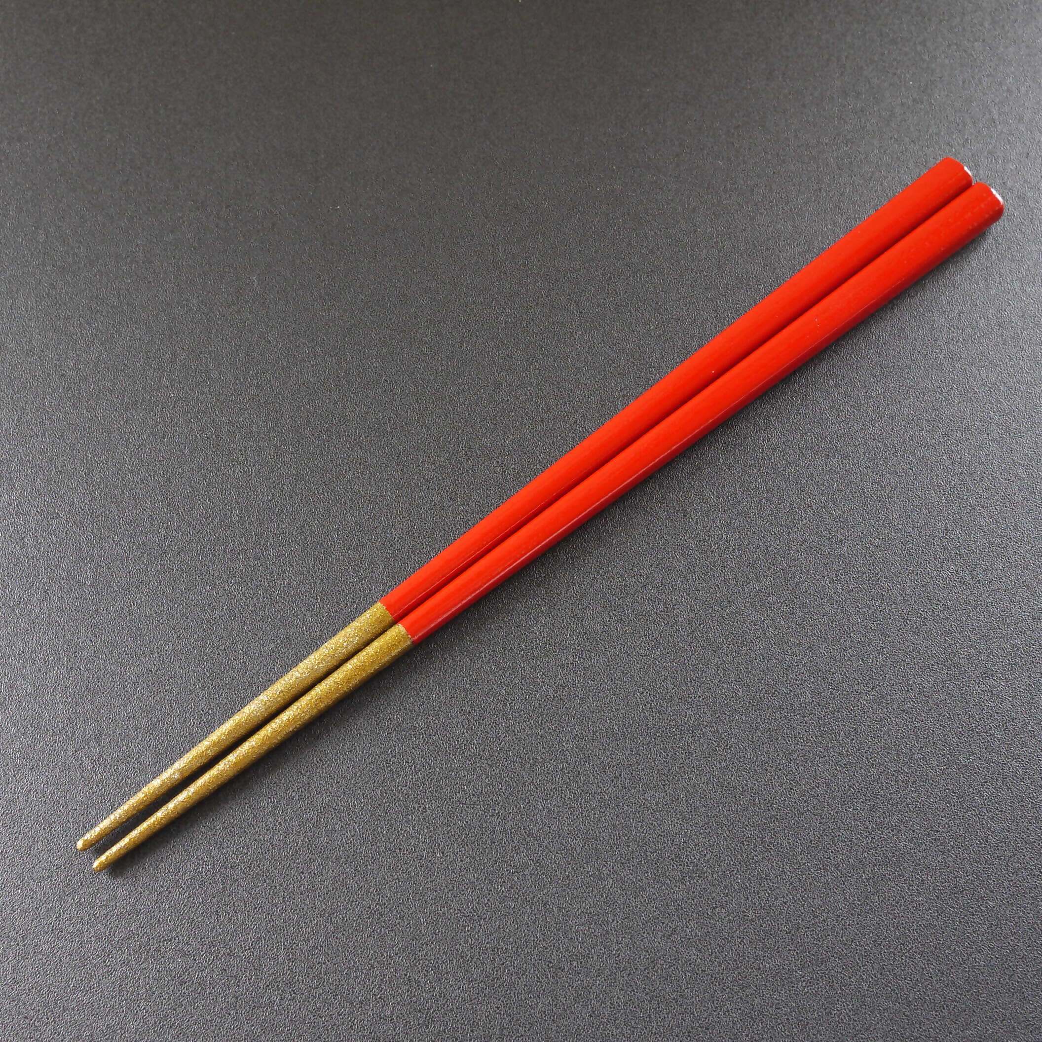 【漆工芸・黄薇彫】漆塗り箸(錫の輝き)／赤・22cm010-062