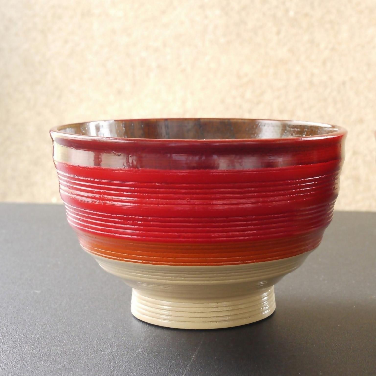 【漆工芸・黄薇彫】千筋椀／赤025-004