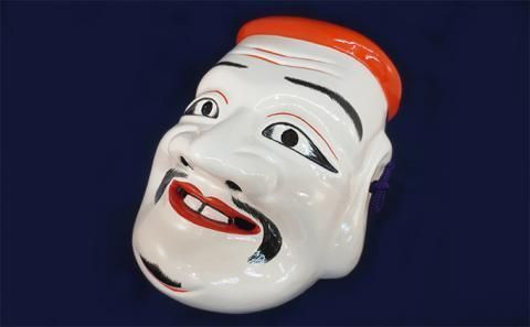 備中神楽面桐一刀彫　大国主の命　伯泉作