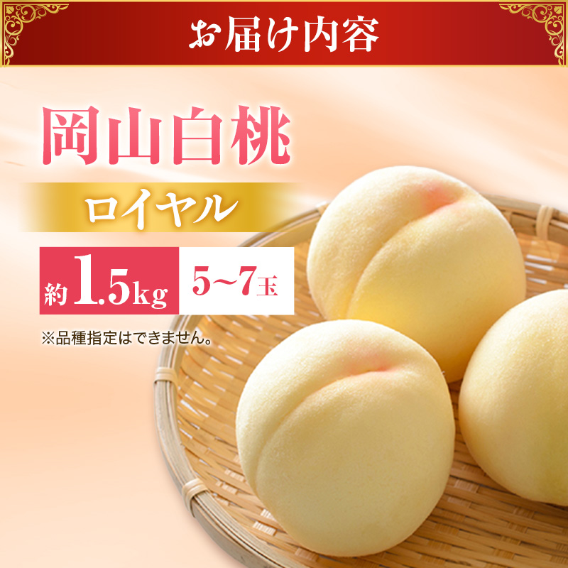 【2026年先行受付】 白桃 特秀 ロイヤル 中玉 約1.5kg(5～7玉)岡山県産 桃 もも モモ 御中元 ギフト 御礼 プレゼント 御礼 御祝 御供 果物 くだもの フルーツ