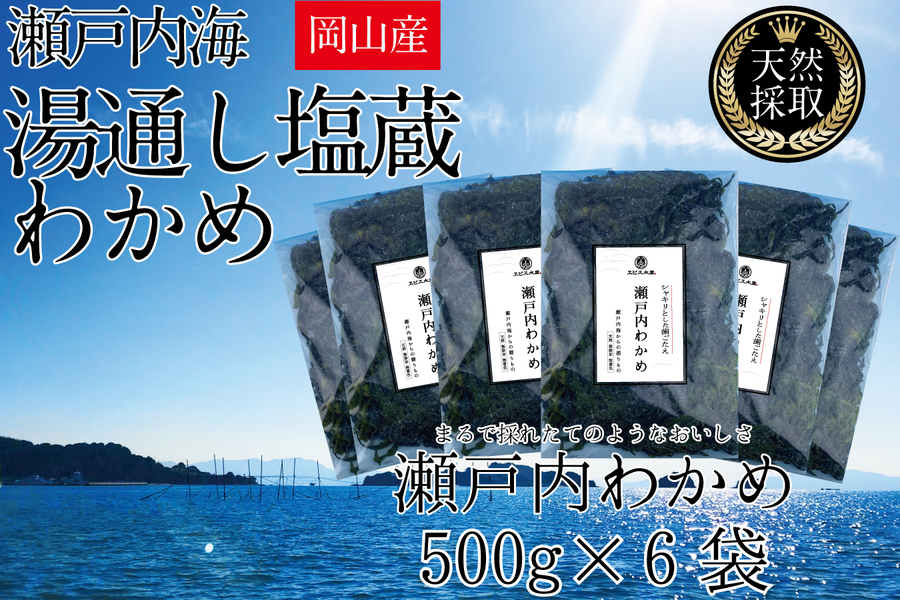 湯通し塩蔵 瀬戸内 わかめ 500g×6袋【岡山 瀬戸内海 天然 塩蔵】