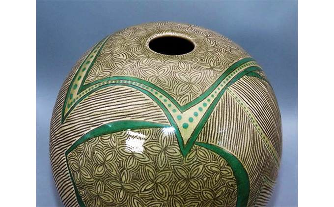 虫明焼 灰釉線文壺（黒井千左 作）