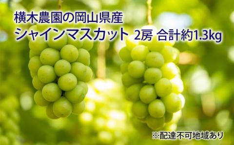 ぶどう 2026年 先行予約 シャイン マスカット 2房 合計約1.3kg 贈答用 ブドウ 葡萄  岡山県産 国産 フルーツ 果物 ギフト 横木農園 果物類 スイーツ