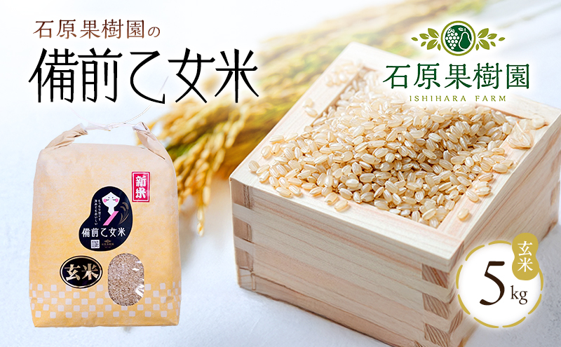 米 令和7年産 石原果樹園の備前乙女米 玄米 5kg×1袋 ※11月上旬～順次発送予定 お米 ライス 乳酸菌栽培 岡山県 おにぎり お弁当