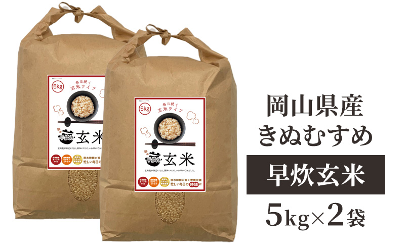 令和7年産 早炊 玄米 きぬむすめ 5kg×2袋 岡山県産　お米 米 コメ 国内産
