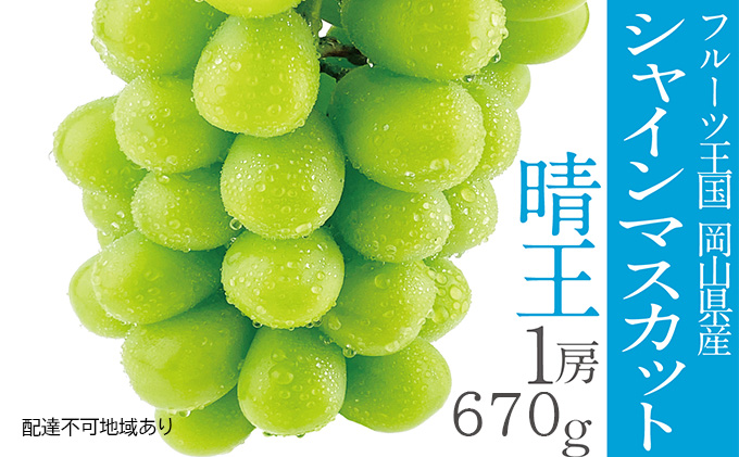 ぶどう 2026年 先行予約 シャイン マスカット 晴王 1房 約670g 晴れの国 おかやま 岡山県産 フルーツ王国 果物王国 食後 産地直送