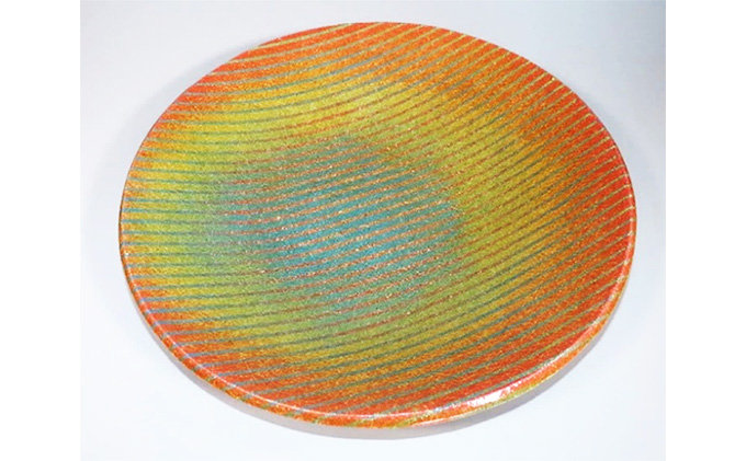 虫明焼 灰釉荒土彩色象嵌大皿（黒井千左 作）