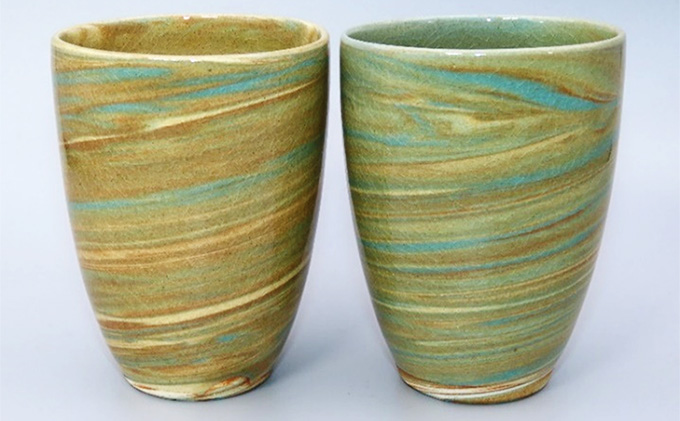 虫明焼 灰釉練込フリーカップ 2個セット（黒井博史 作）