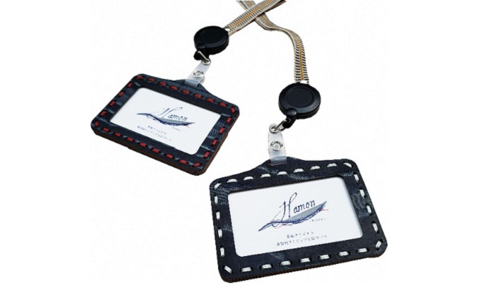 HAMON-WOOCA- IDケース＆真田紐ストラップ（麻糸カラー：白／赤）白